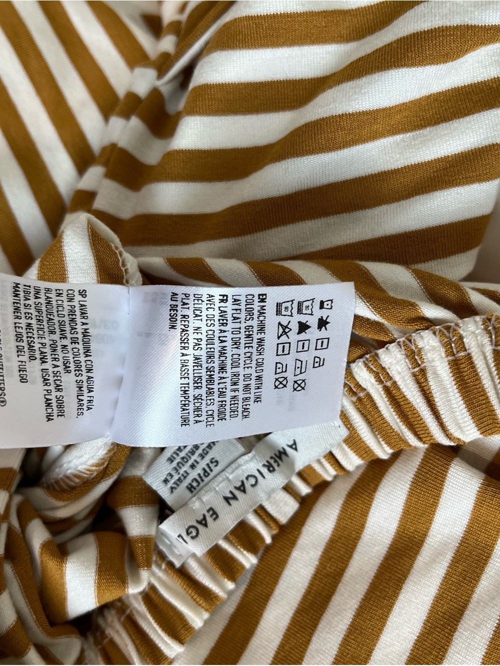 American Eagle Striped Strapless Wide-Leg Jumpsuit in Mustard - Picture 10 of 10